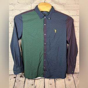 William Murray Golf Beersucker Long Sleeve Pattern Button Down Color Block Large